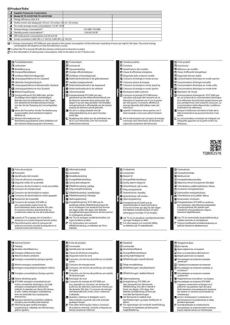 Página 1 del manual Ficha técnica Panasonic TX-55CR730E