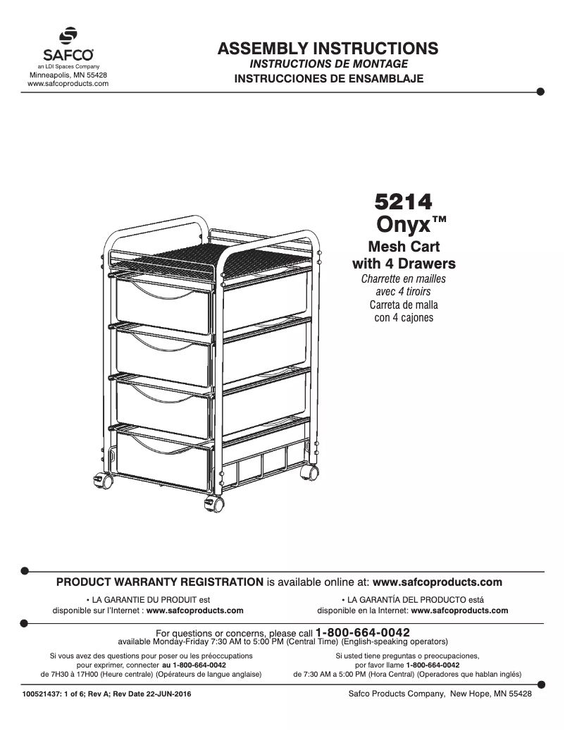 Page n°1 - Manuel utilisateur Safco 5214