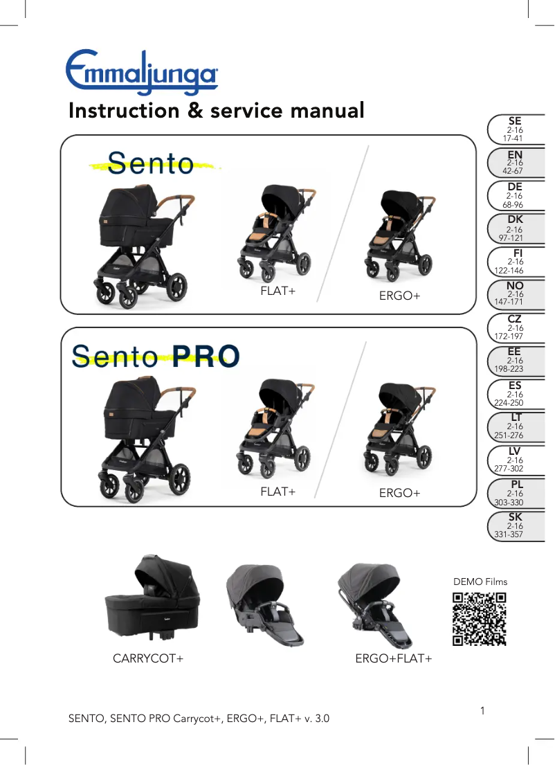 Page 1 de la notice Manuel utilisateur Emmaljunga Sento Pro