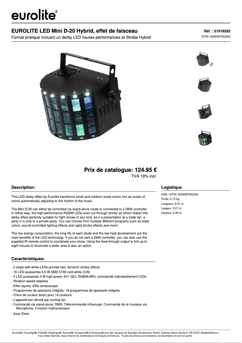 Page 1 of the manual Technical Sheet Eurolite LED Mini D-20