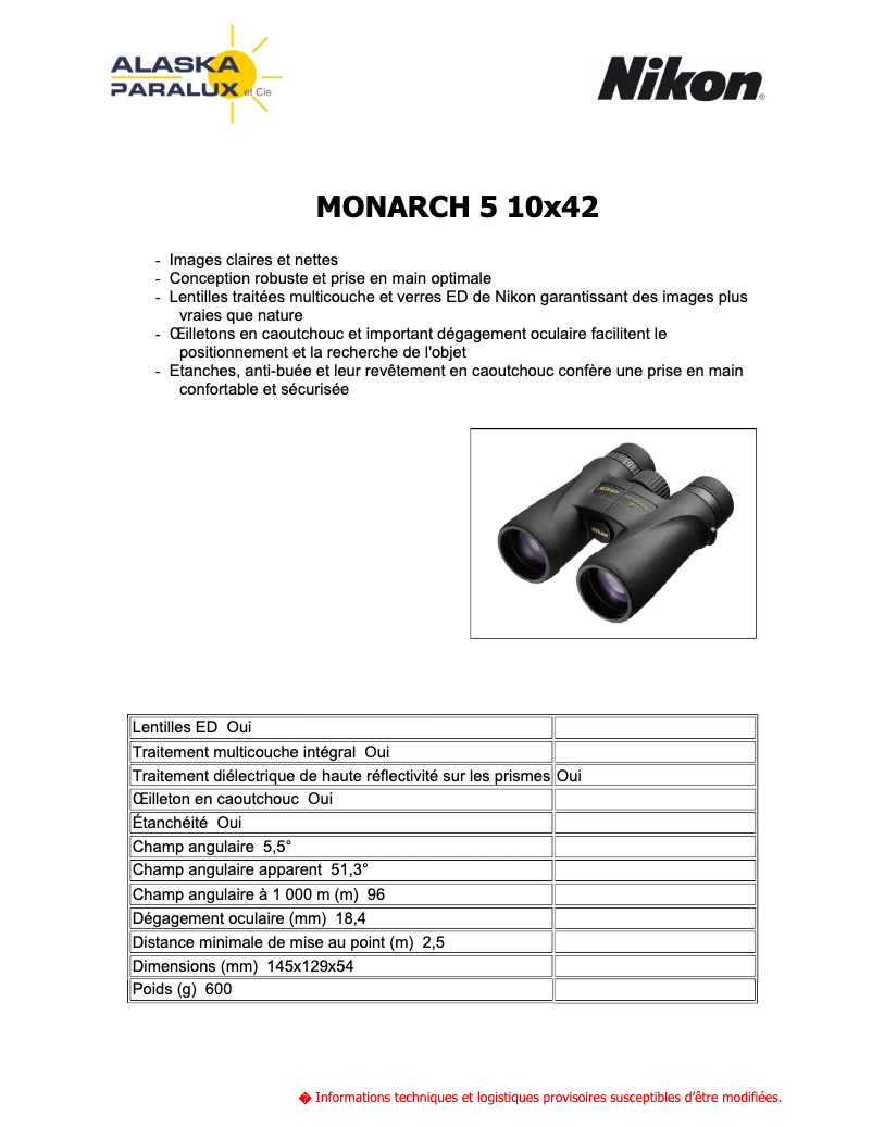 Page n°1 - Manuel utilisateur Nikon Monarch M5 10x42