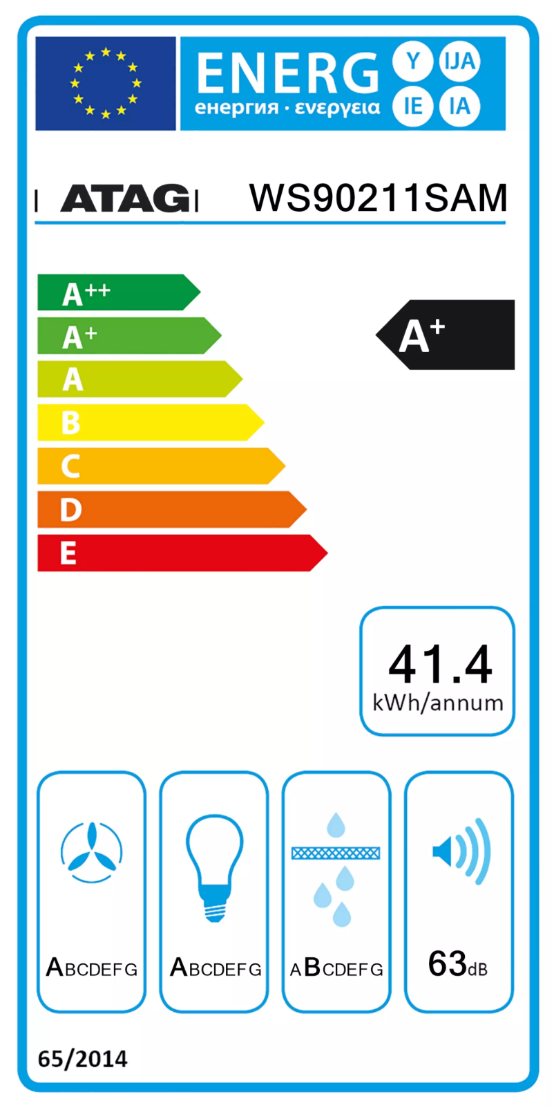 Page 1 de la notice Label énergétique Atag WS90211SAM