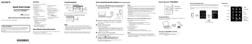 Image de la première page du manuel de l'appareil Walkman NWZ-S765