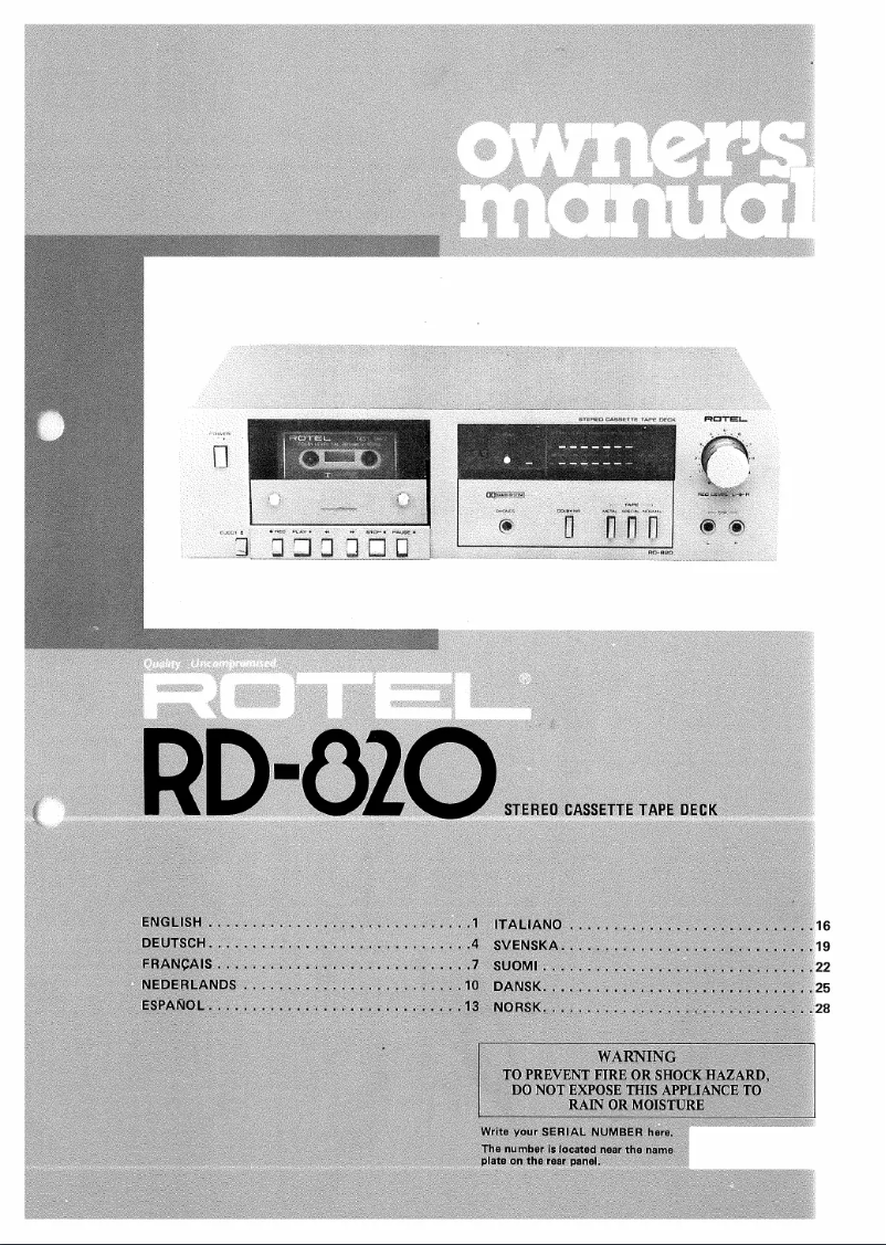 Page n°1 - Manuel utilisateur Rotel RD-820