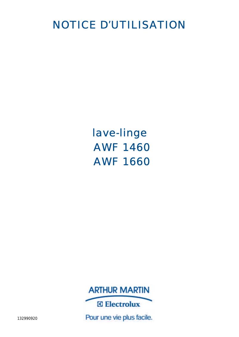 Page n°1 - Manuel utilisateur Arthur Martin-Electrolux AWF 1460