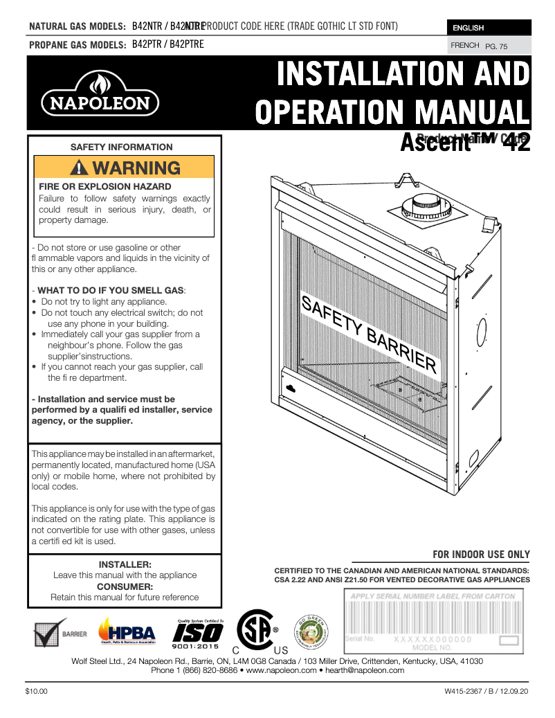 Página 1 del manual Manual de usuario Napoleon Ascent 42