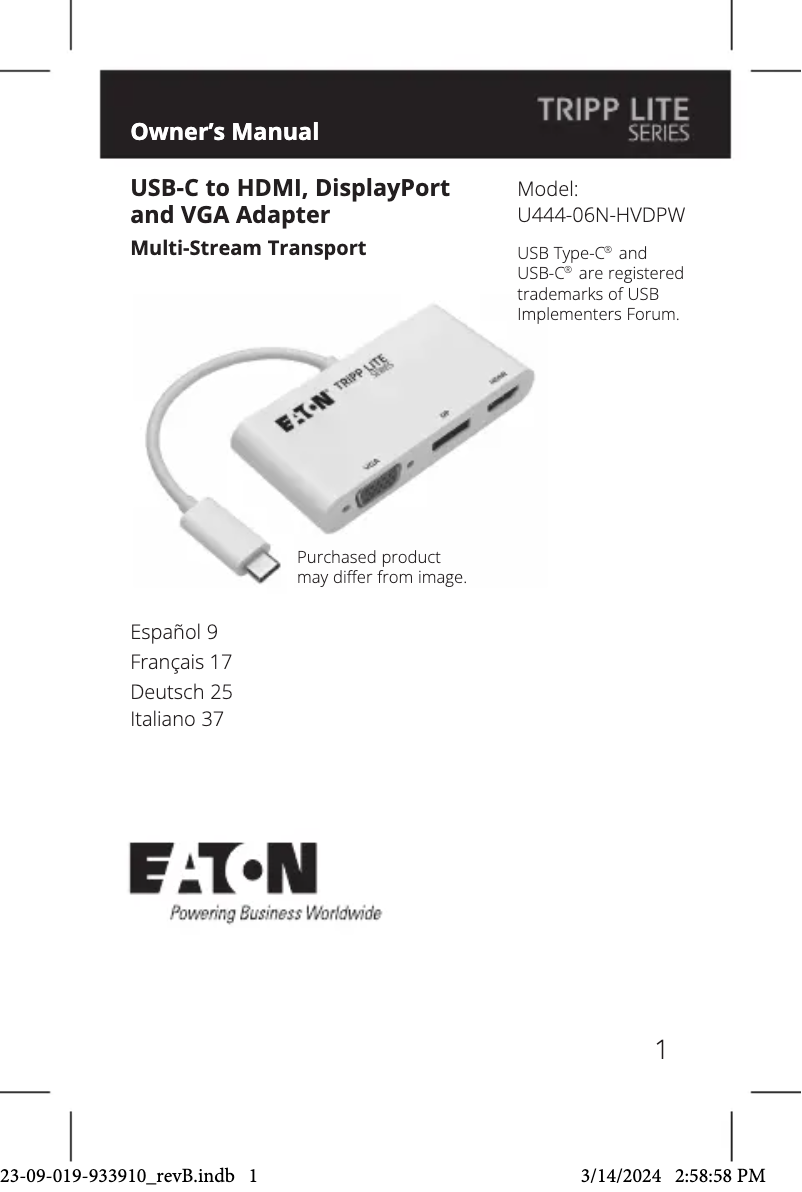 Image de la première page du manuel de l'appareil U444-06N-HVDPW