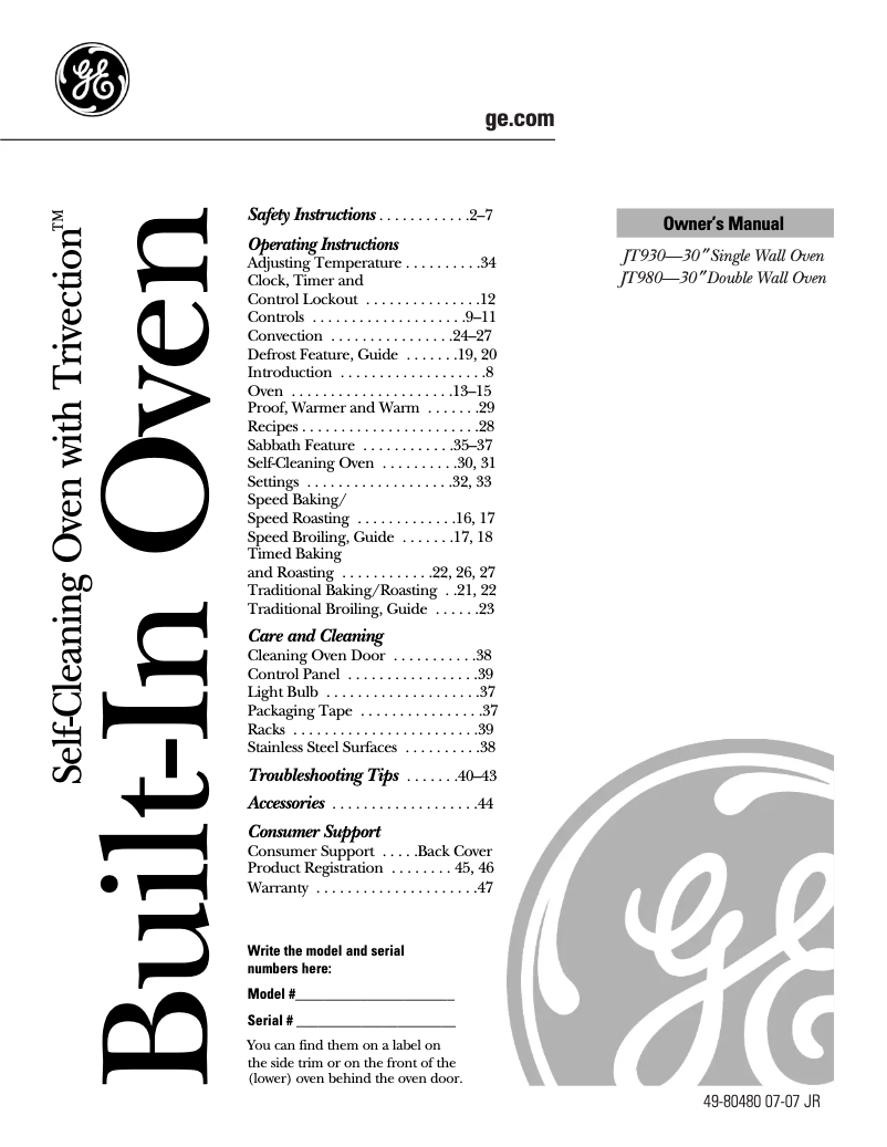 Image de la première page du manuel de l'appareil JT980SKSS