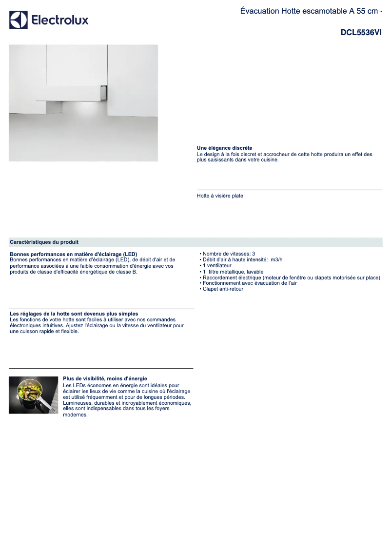 Page 1 de la notice Fiche technique Electrolux DCL5536VI