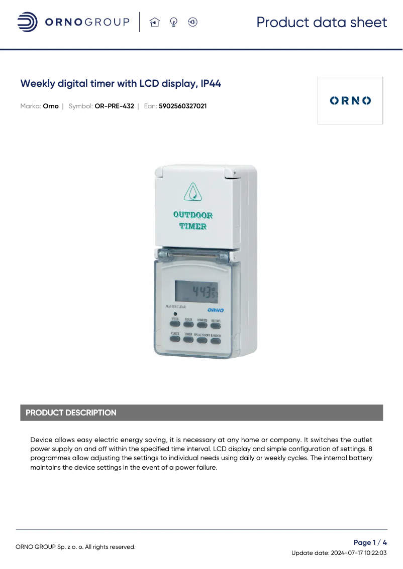Imagen de la primera página del manual del dispositivo OR-PRE-432
