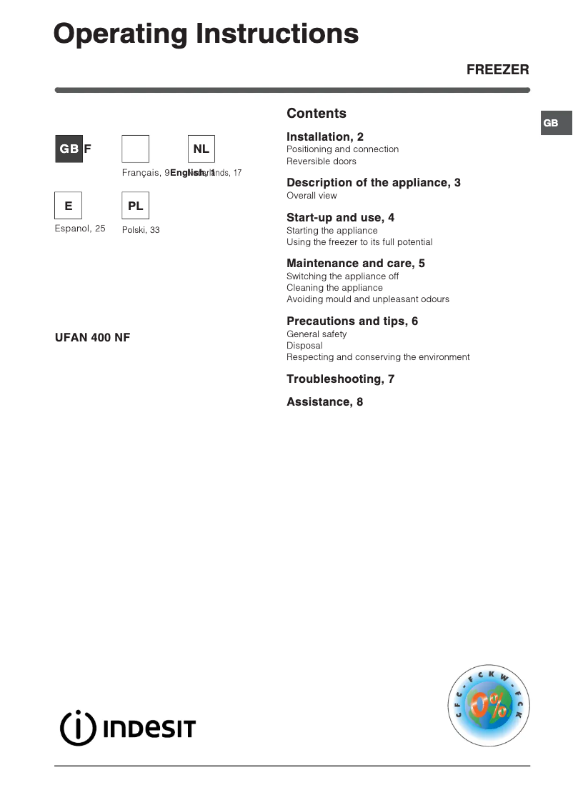 Image de la première page du manuel de l'appareil UFAN400NF