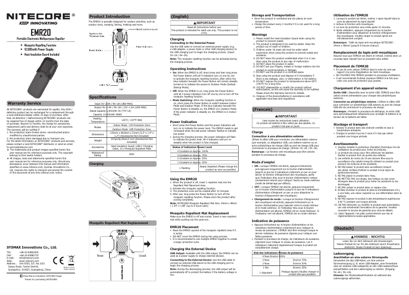 Page 1 de la notice Manuel utilisateur Nitecore EMR20