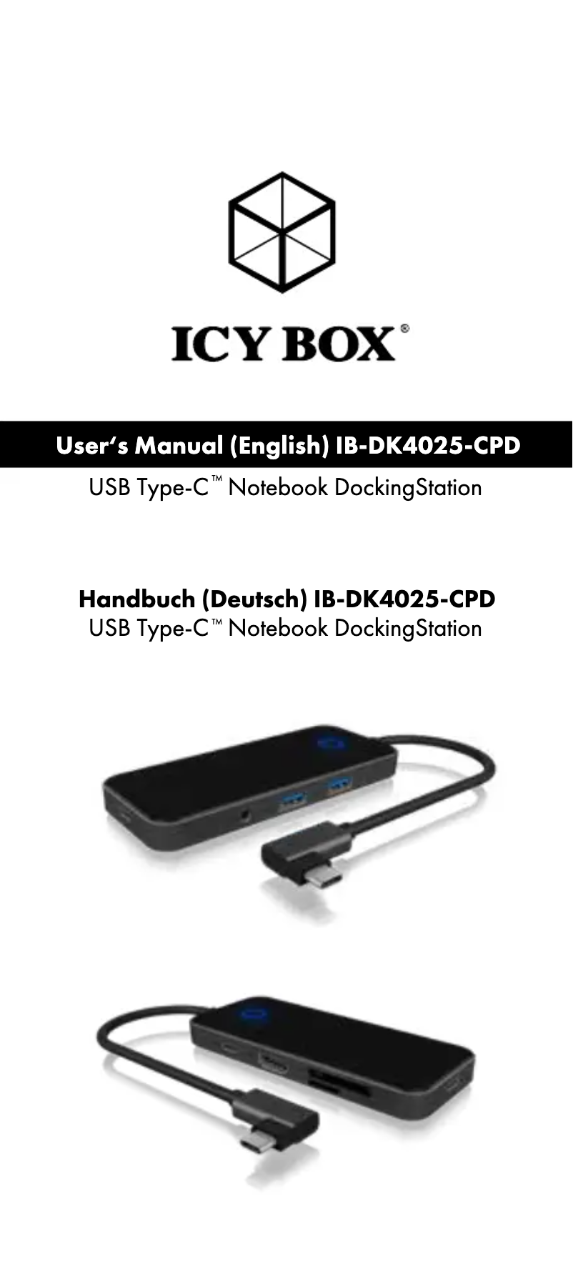 Page 1 de la notice Manuel utilisateur Icy Box IB-DK4025-CPD