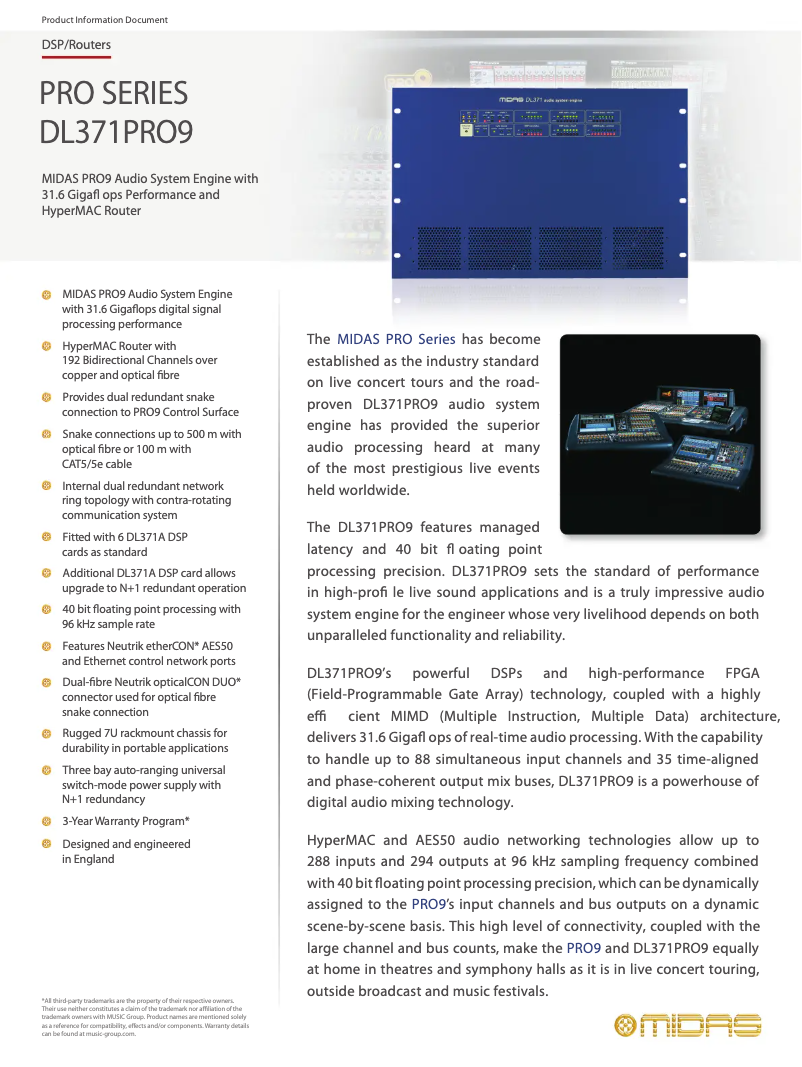 Page n°1 - Fiche technique Midas DL371PRO9
