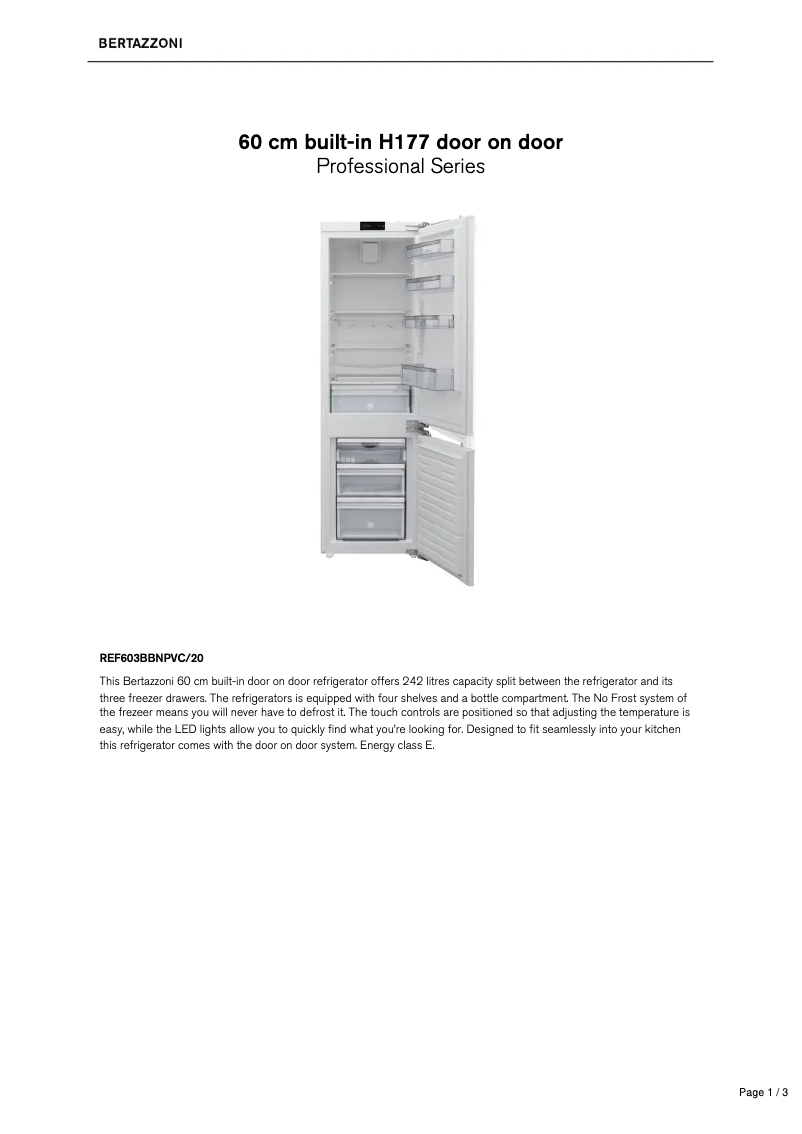 Page 1 de la notice Fiche technique Bertazzoni REF603BBNPVC/20