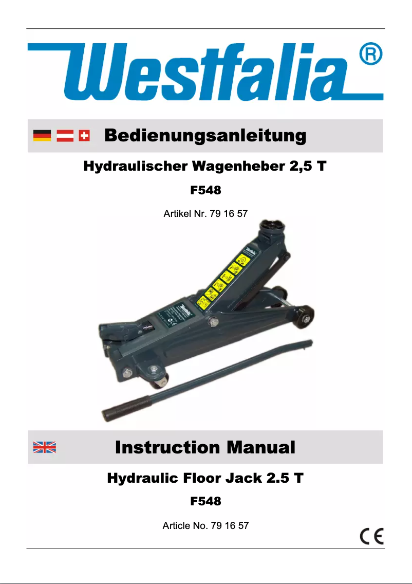 Page 1 de la notice Manuel utilisateur Westfalia F548