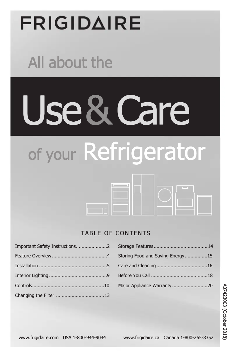 Page n°1 - Manuel utilisateur Frigidaire FPGU19F8TF