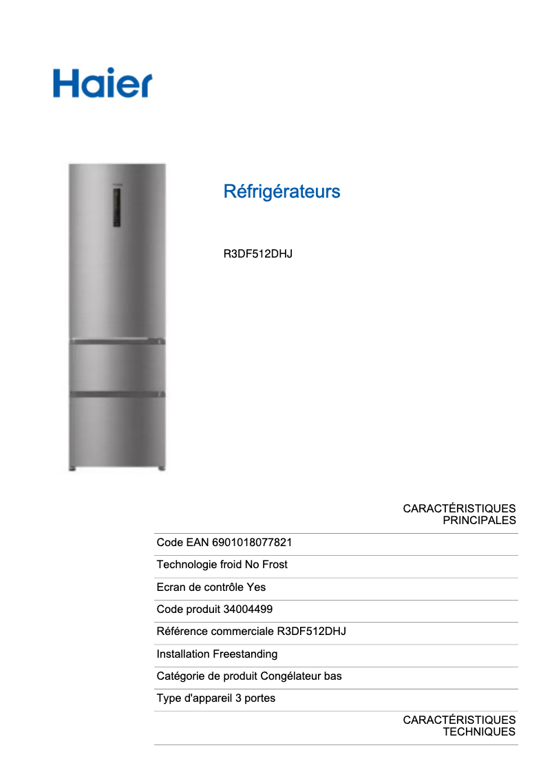 Page n°1 - Label énergétique Haier R3DF512DHJ