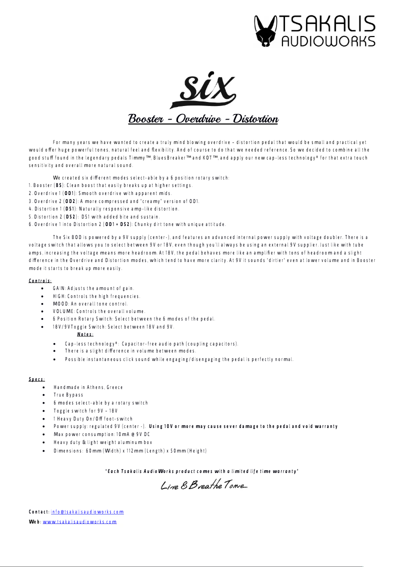 Page n°1 - Manuel utilisateur Tsakalis AudioWorks Six