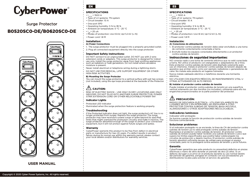 Page 1 de la notice Manuel utilisateur CyberPower B0620SC0-DE