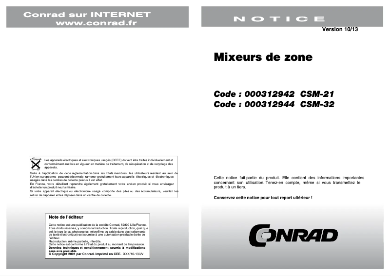 Page 1 de la notice Manuel utilisateur JBL CSM-21