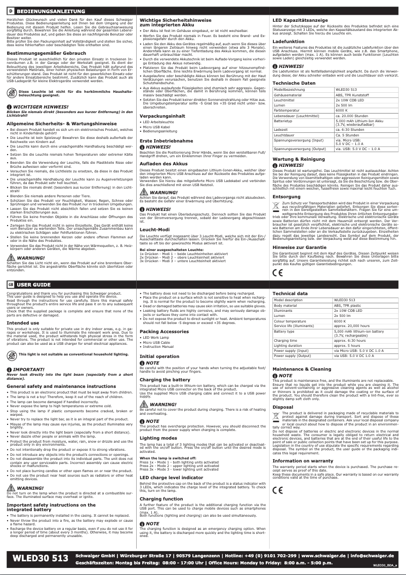 Page n°1 - Manuel utilisateur Schwaiger WLED30 513