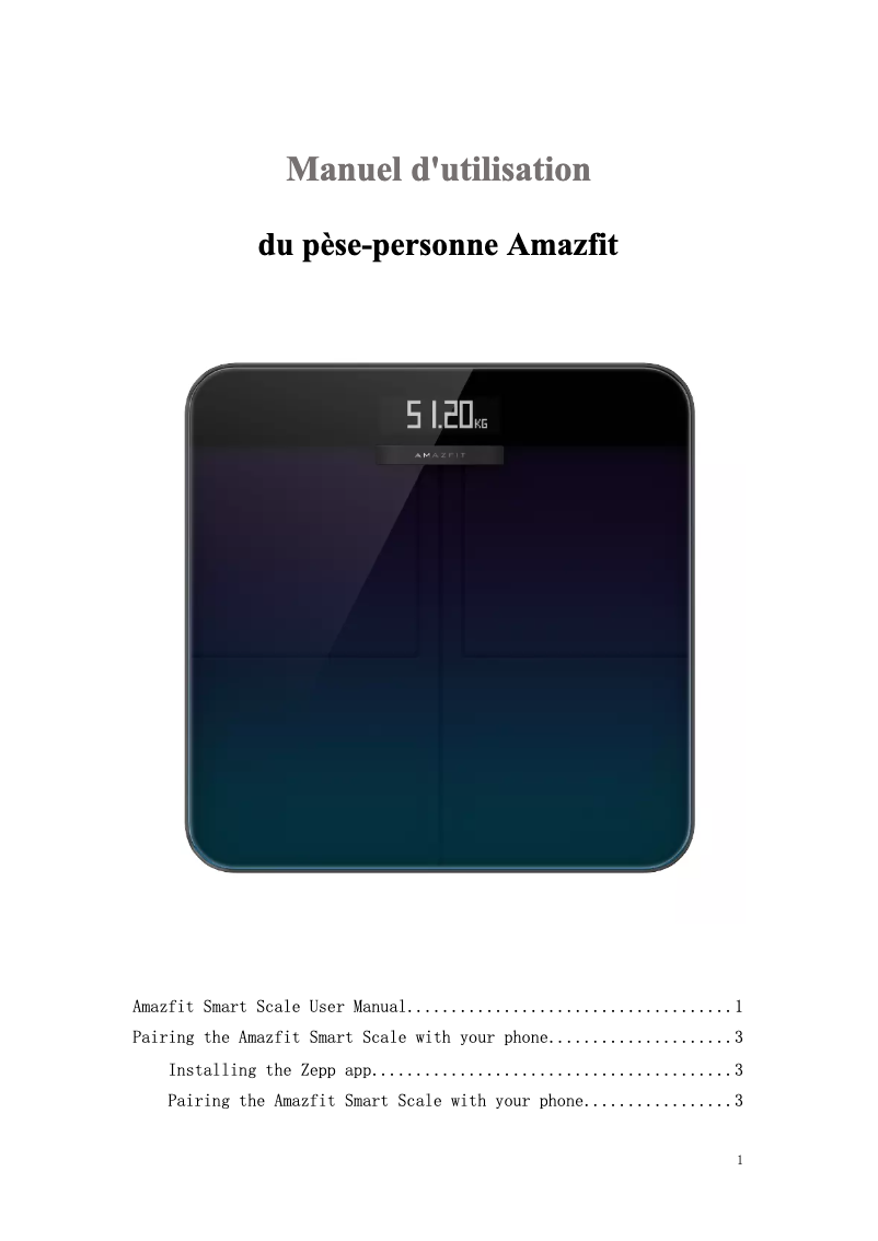 Page n°1 - Manuel utilisateur Amazfit Smart Scale Aurora
