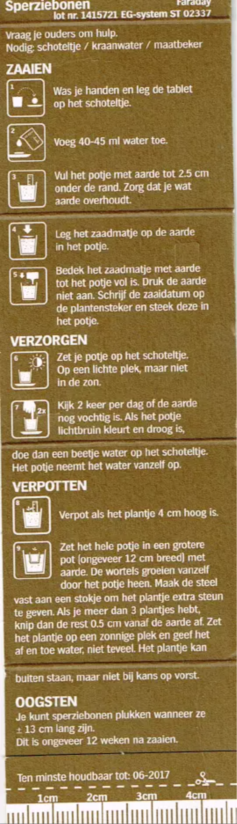 Page 1 de la notice Manuel utilisateur Albert Heijn Moestuintje Sperziebonen
