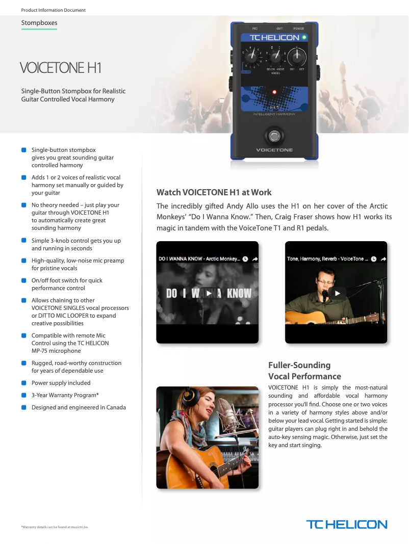 Page n°1 - Fiche technique TC Helicon VoiceTone H1