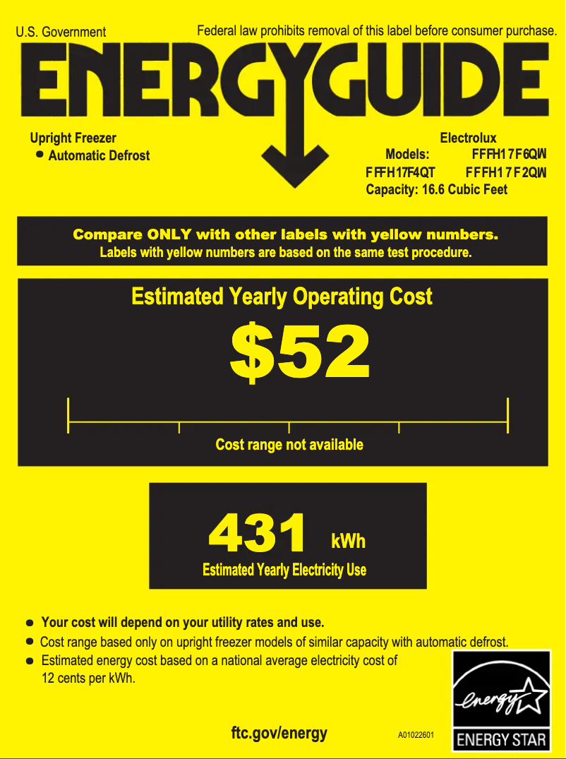 Page n°1 - Label énergétique Frigidaire FFFH17F2Q