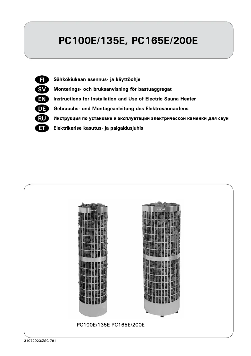 Page n°1 - Manuel utilisateur Harvia Cilindro Pro PC165E/200E HPCE165400
