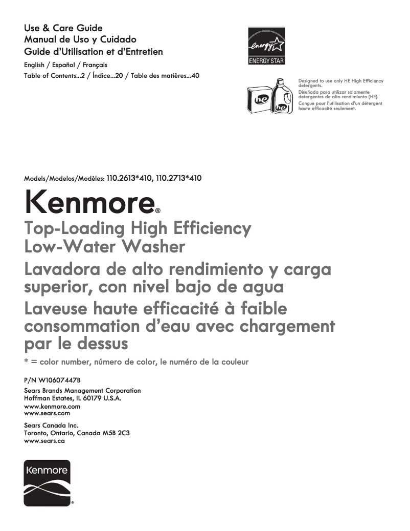 Page 1 de la notice Manuel utilisateur Kenmore 110.26132