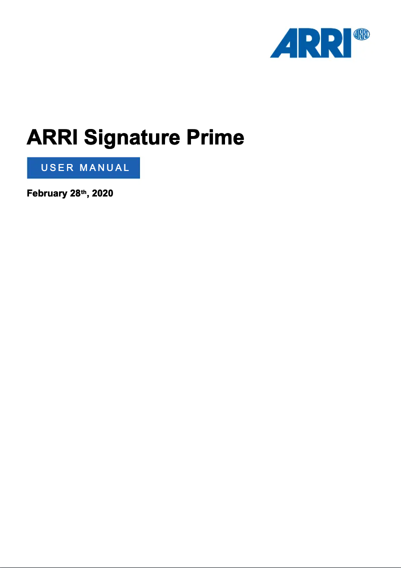 Page 1 de la notice Manuel utilisateur ARRI Signature Prime