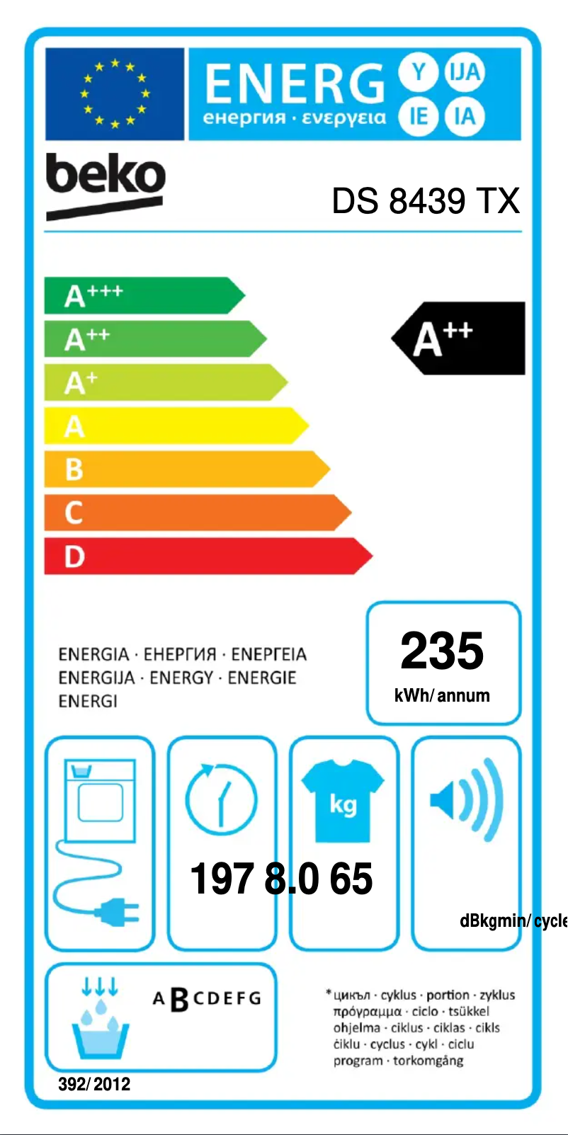 Page n°1 - Label énergétique Beko DS8439TX