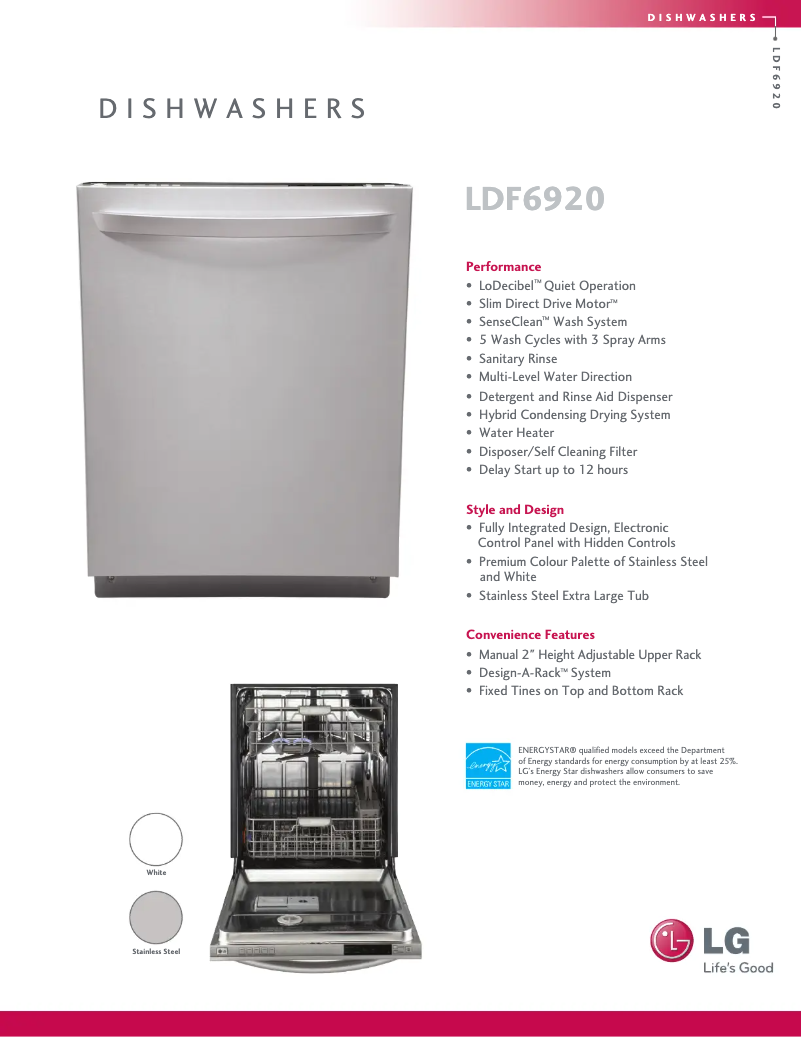 Página 1 del manual Ficha técnica LG LDF6920WW