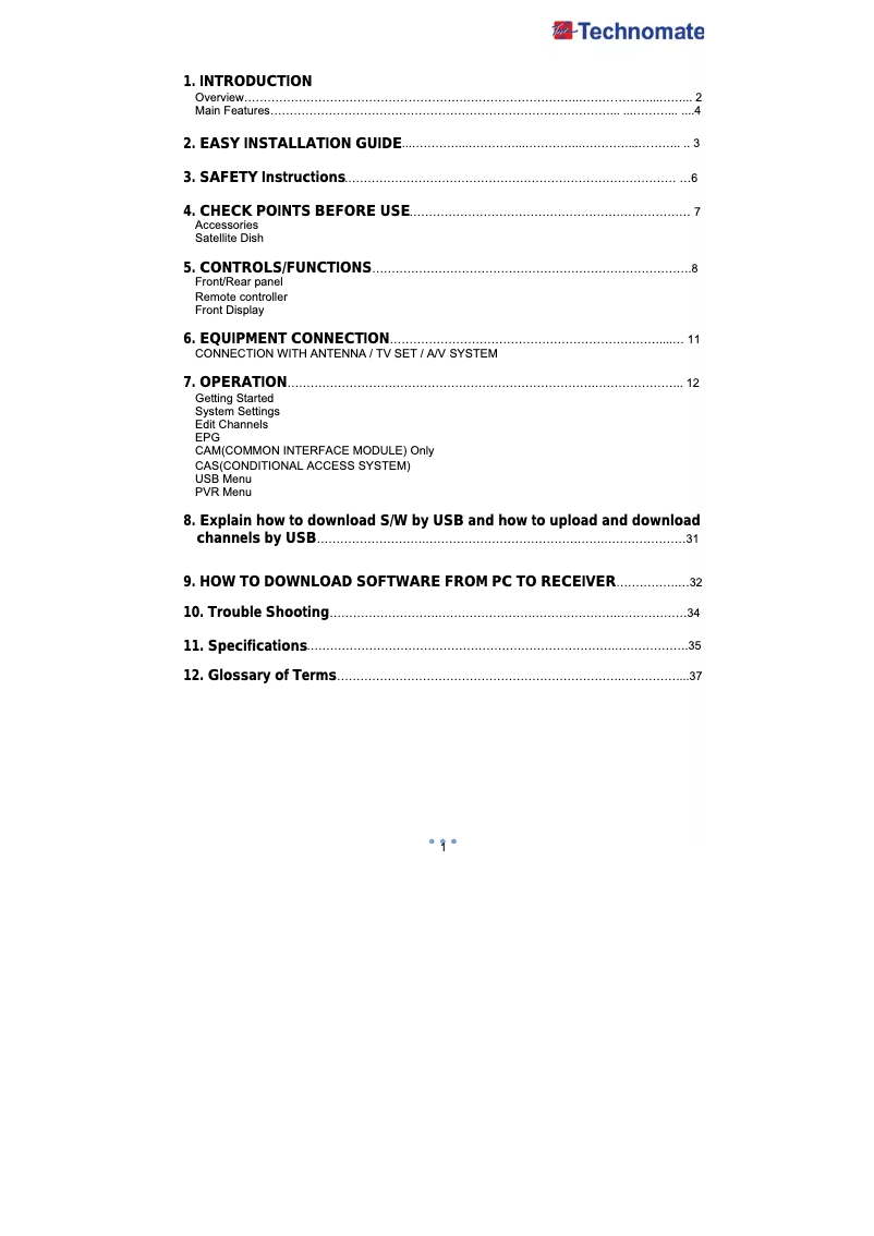 Page n°1 - Manuel utilisateur Technomate TM-8000 HD