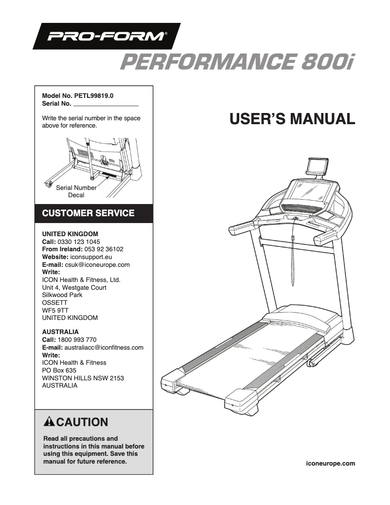 Page 1 de la notice Manuel utilisateur ProForm Performance 800i