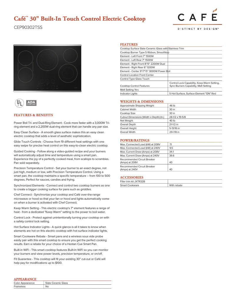 Página 1 del manual Ficha técnica GE Café CEP90302TSS