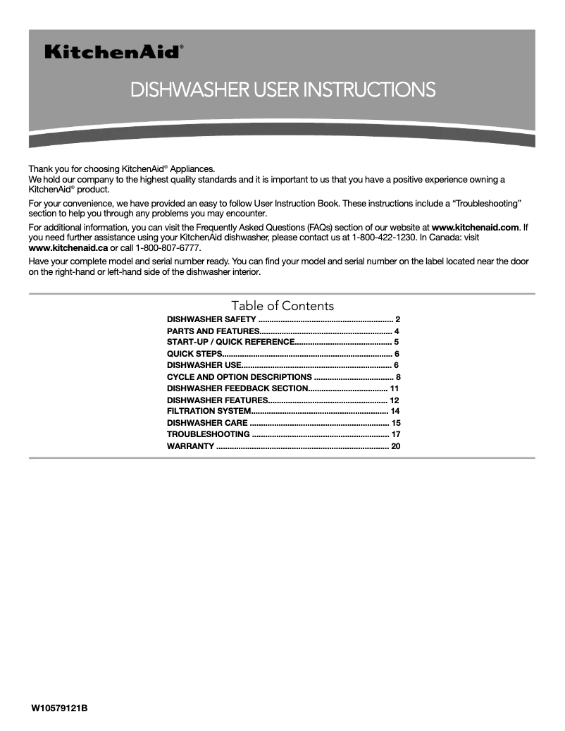 Page n°1 - Manuel utilisateur KitchenAid Architect KDTE334DBL
