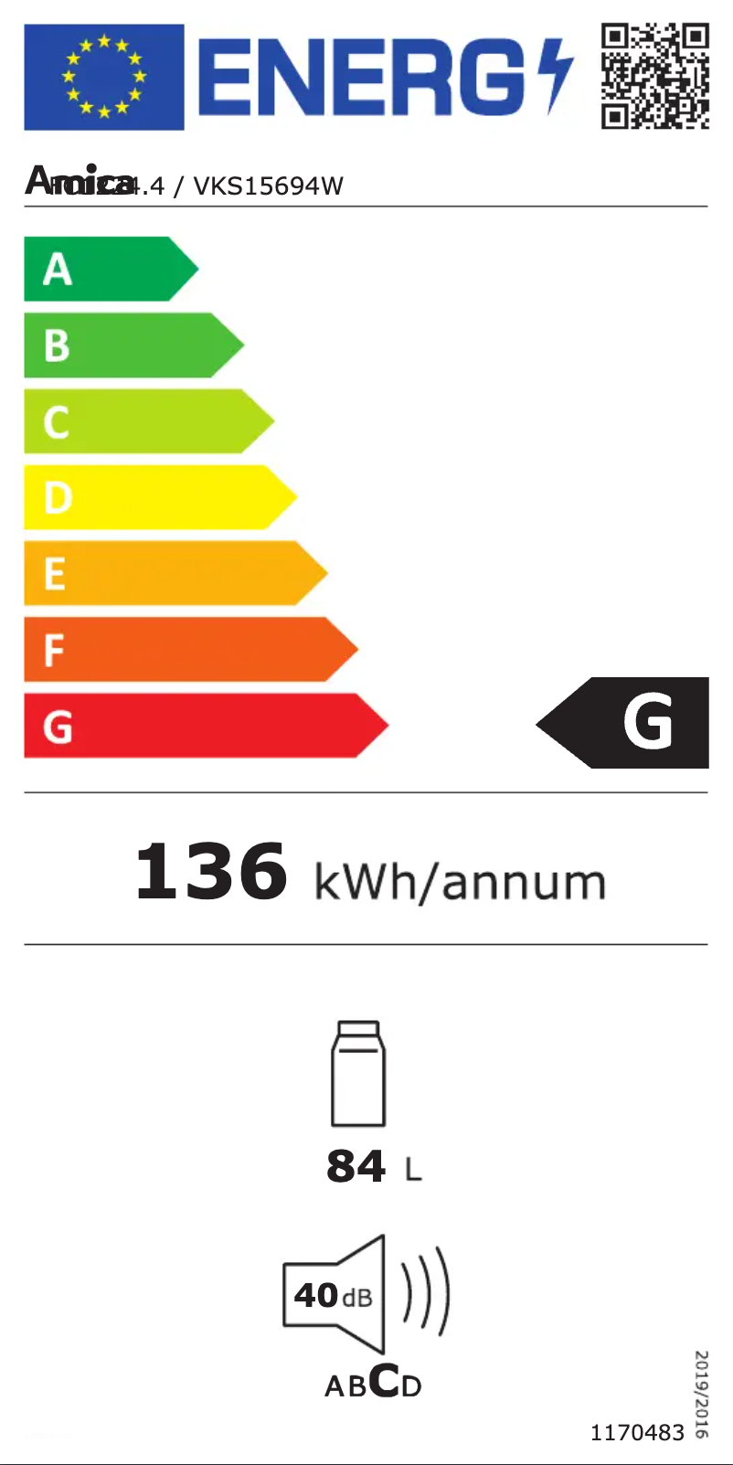 Página 1 del manual Etiqueta energética Amica VKS 15694 W