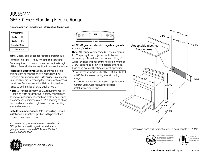 Page n°1 - Fiche technique GE JBS55MMBS