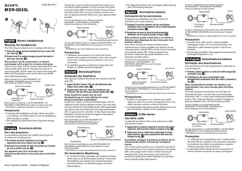 Page n°1 - Manuel utilisateur Sony MDR-Q55SL