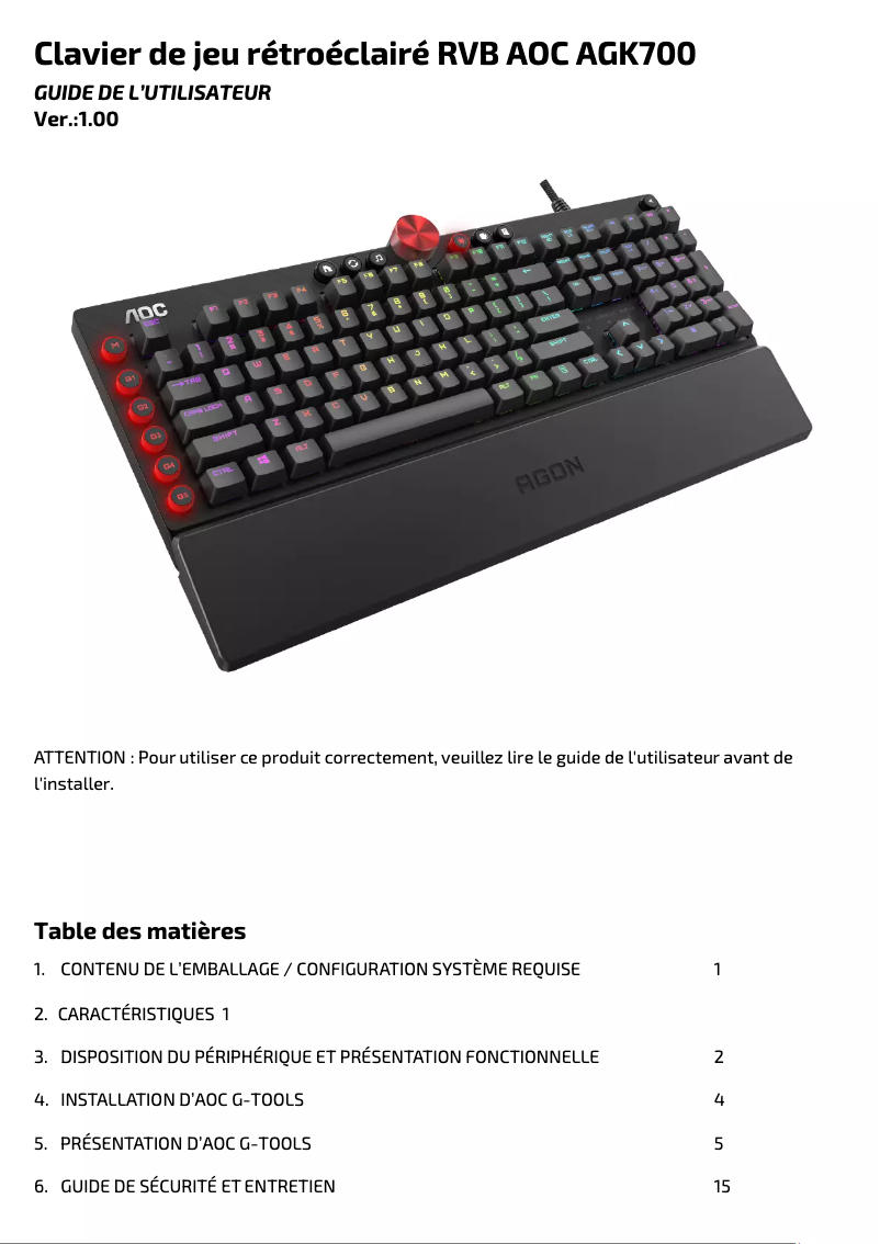 Image de la première page du manuel de l'appareil AGON AGK700