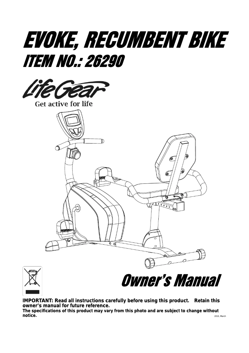 Page n°1 - Manuel utilisateur Life Gear Evoke 26290