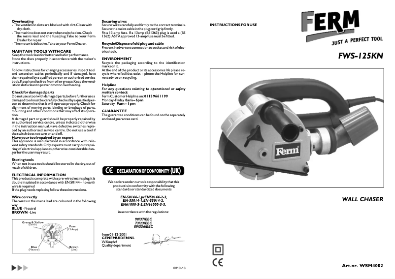 Page 1 de la notice Manuel utilisateur Ferm FWS-125KN