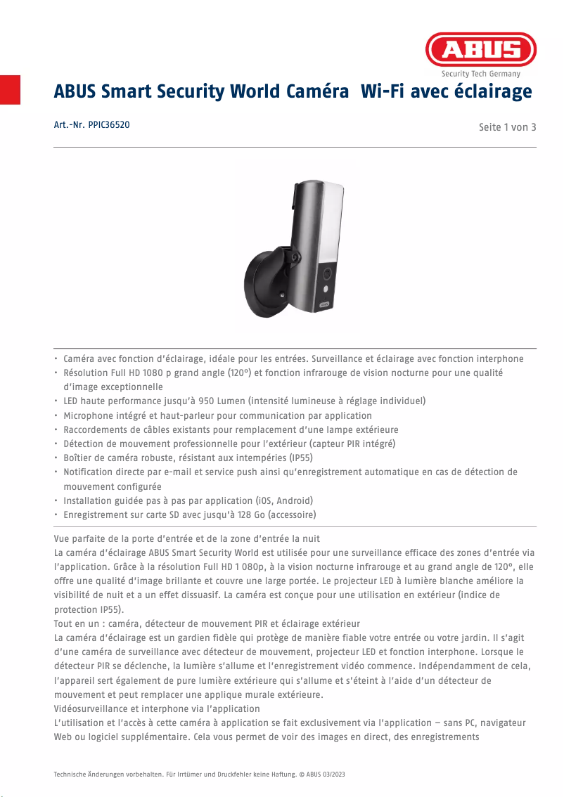 Page n°1 - Fiche technique Abus PPIC36520