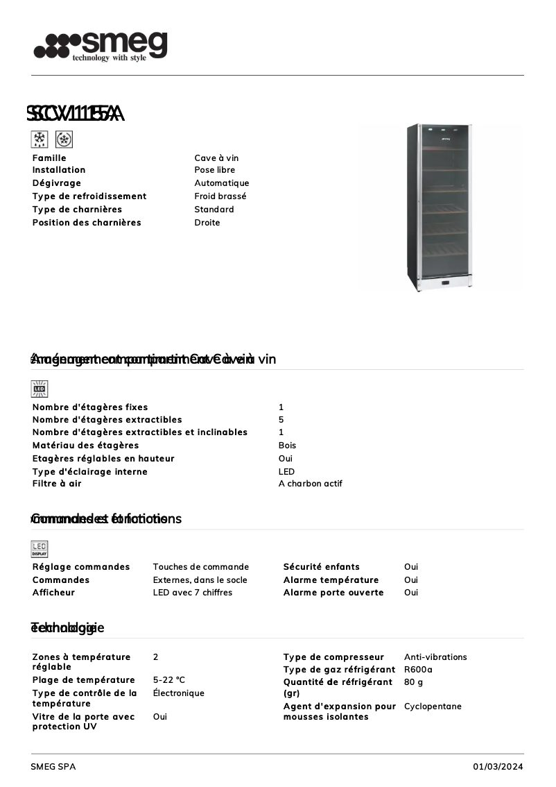 Page n°1 - Fiche technique Smeg SCV115A
