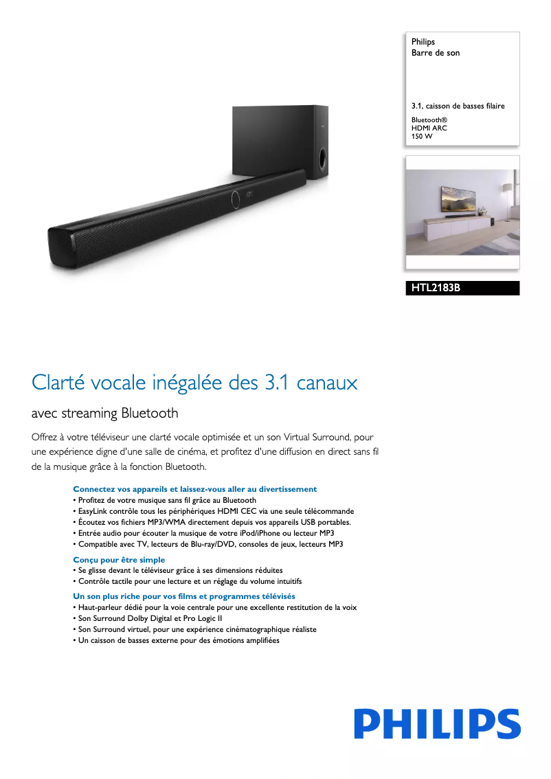 Image de la première page du manuel de l'appareil HTL2183B