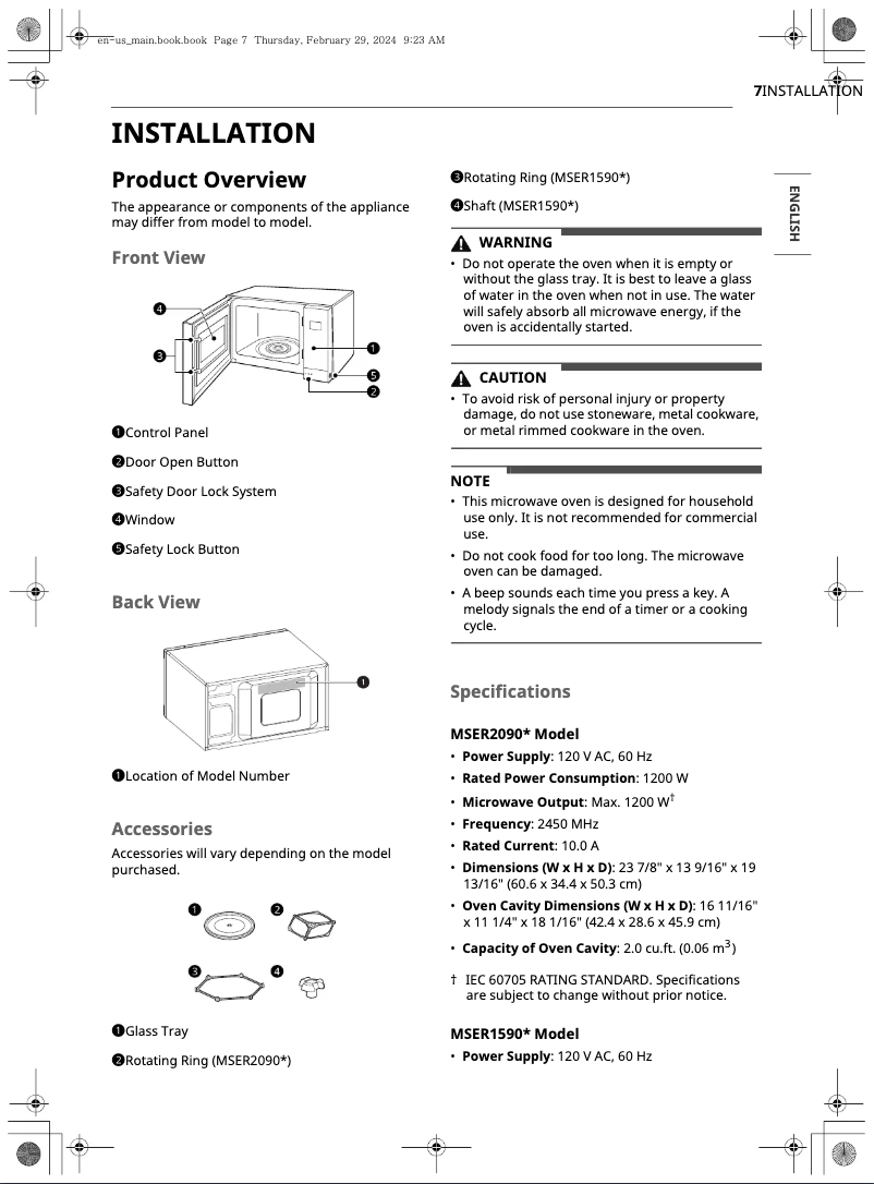 Page n°1 - Guide d'installation LG MSER2090D