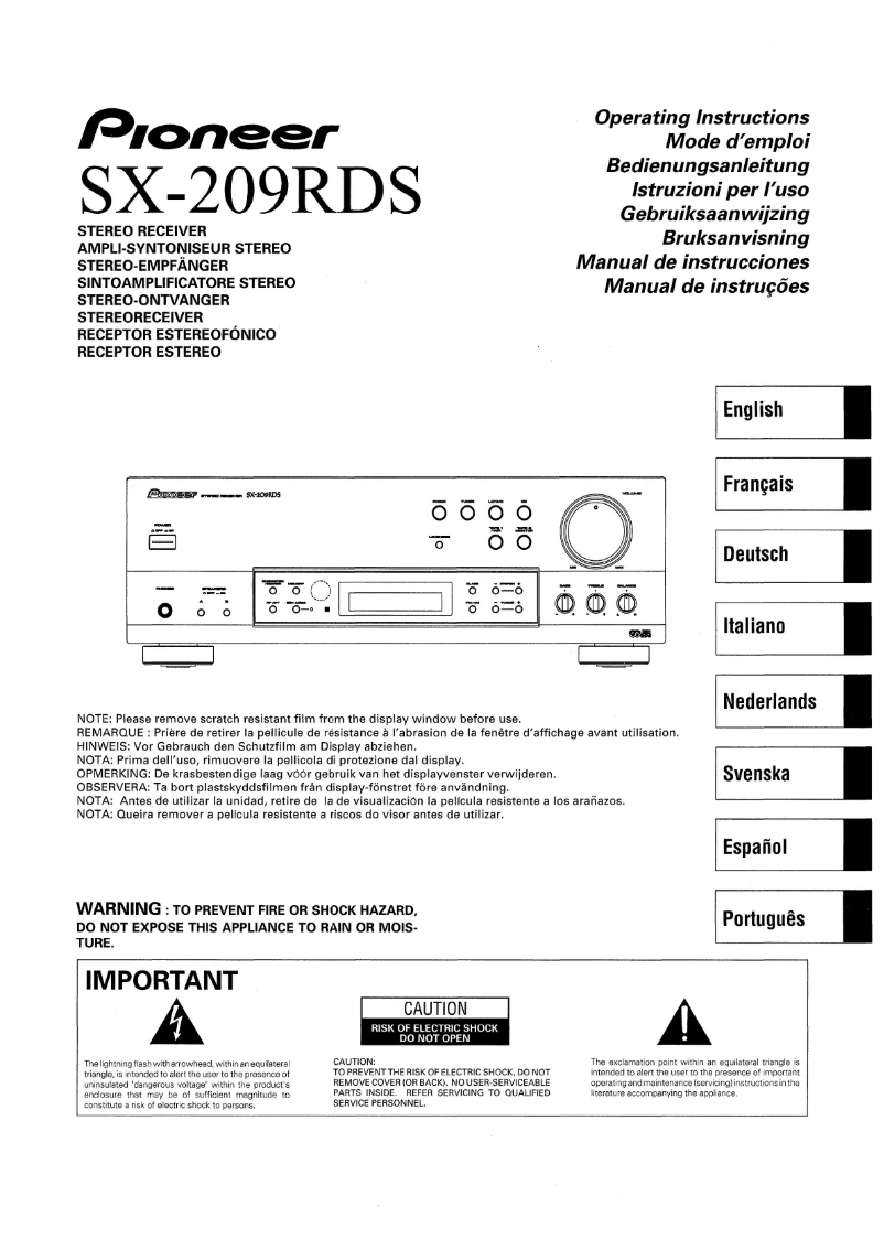 Page n°1 - Manuel utilisateur Pioneer SX-209RDS